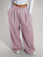 2pcs Women'S Wide-Leg Pants - High-Waisted, Elastic Waistband, Solid Color (Pink & Navy Blue), Loose Fit, Comfortable for Spring/Summer/Fall, Casual & Elegant Style, Allseason Pants | Highwaisted Pants | Elastic Waistband Pants