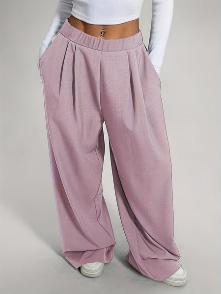 2pcs Women'S Wide-Leg Pants - High-Waisted, Elastic Waistband, Solid Color (Pink & Navy Blue), Loose Fit, Comfortable for Spring/Summer/Fall, Casual & Elegant Style, Allseason Pants | Highwaisted Pants | Elastic Waistband Pants
