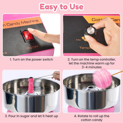 Candy Floss Machine, 1000W Cotton Candy Machine Commercial with Stainless Steel Bowl, Sugar Scoop, Pink Candy Floss Makers for Kids, Home, Birthday, Parties, Festival, Carnival, Candy Machine for Girl