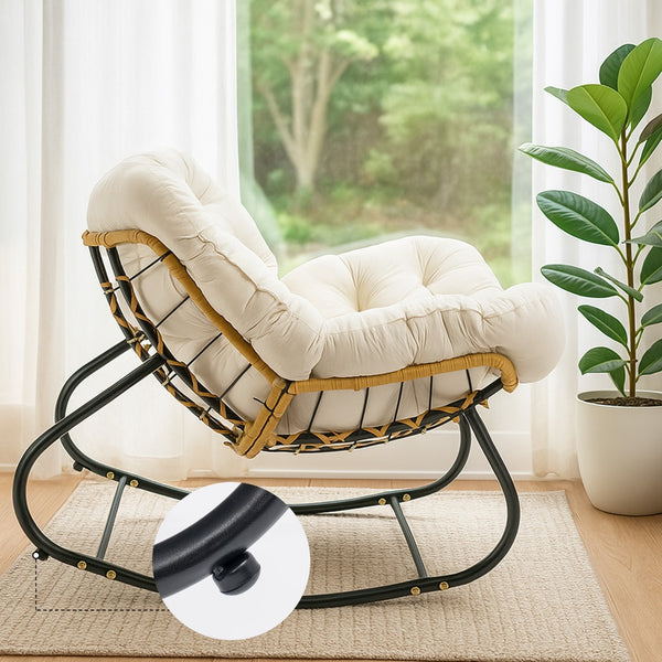 Egg Chairs Oversized Rattan Wicker Outdoor Rocking Chair Metal Frame Garden Rocking Chair Large Support Modern with Cushioned Seat