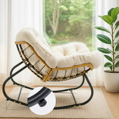 Egg Chairs Oversized Rattan Wicker Outdoor Rocking Chair Metal Frame Garden Rocking Chair Large Support Modern with Cushioned Seat