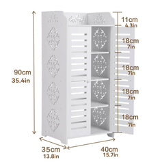4-Tier White Modern Storage Cabinet with Double Doors - Heavy-Duty MDF/MDF-like Softwood, Shoe & Bookshelf Organizer, -Standing Furniture for Living Room, Bedroom - Space-Saving Vertical Cabinet (No Metal Parts