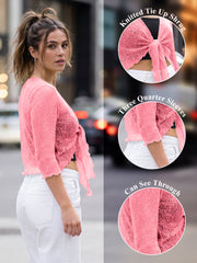 Love My Fashions Women’s Fish Net Knitted Tie Up Bolero Shrug Top Ladies 3/4 Sleeve One Size Fits All