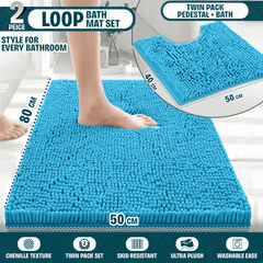2-Piece Loop Bathroom Mat Set | Soft Chenille Microfiber Rugs with Non-Slip Backing | Machine Washable | Includes 50x80cm Bath Mat & 50x40cm Pedestal Mat | Stylish, Comfy & Durable | UK STOCK | LOCAL WAREHOUSE