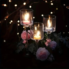 Set of 3pcs Clear Glass Candle Holder Goblet Tealight Holders Stand Candlestick Table Centerpiece Party Decor for Wedding, Christmas, Valentine's Day, Mother's Day and Thanksgiving Day