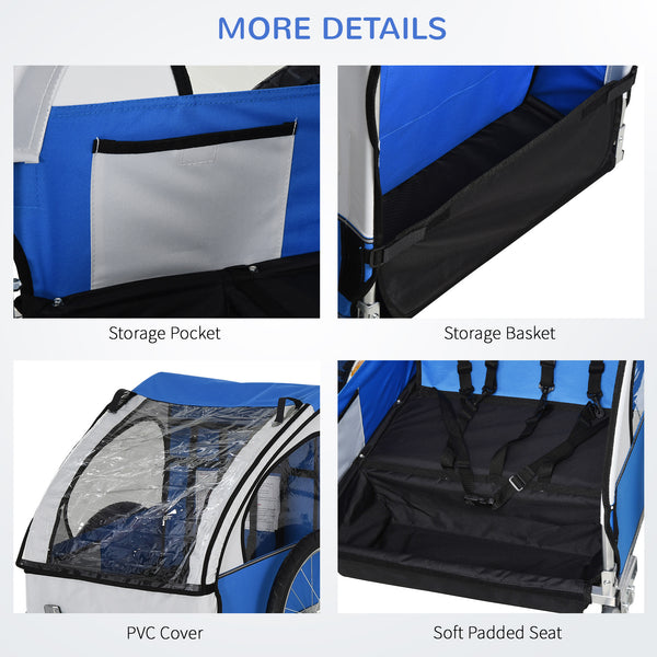 2-Seat Child Bike Trailer Bicycle Wagon for Kid W/ Seat Belt Hitch Coupler
