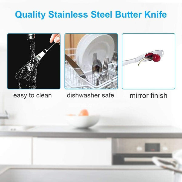 Koksi Butter Knife, 3 in 1 Stainless Steel Spreader Serrated Edge Shredding Slots Easy to Hold for Bread Butter Cheese Jam Slicer