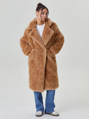 Women's Notch Lapel Plush Double-Breasted Casual Jacket, Leisure Winter Fuzzy Jacket