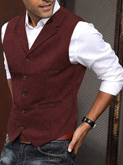Men'S Vest Retro Fashion Groom Wedding Party Vest Men'S Herringbone Casual Business Waistcoat