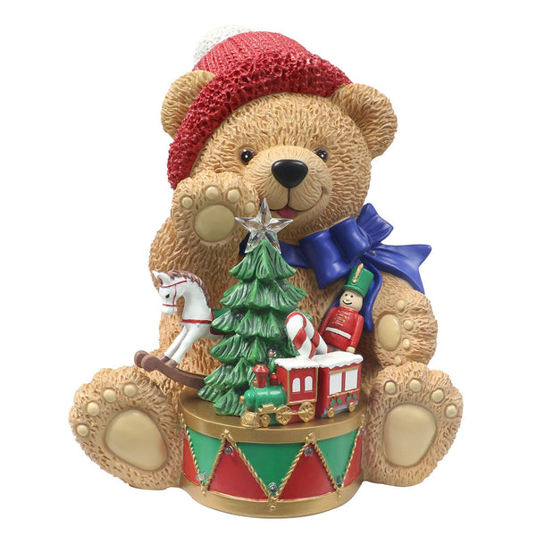 1.1ft (0.33m) Resin Teddy Bear with Drum with 14 LED Lights