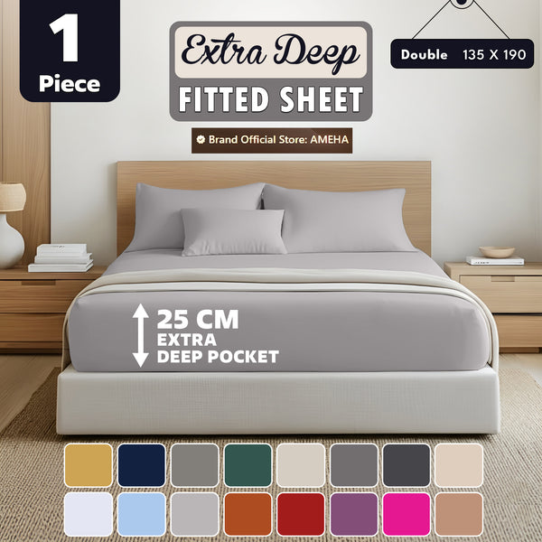 1pc 25cm Extra Deep Fitted Sheet – Solid Color Hotel-Quality Bedsheet, Ultra-Soft & Brushed Microfiber Bedding Sheet, Machine Washable, Single, Double, King, & Super King Sizes Available