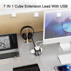 P34-UK HULKER Extension Lead with USB Slots 13A Power Strips 3 Way 4 USB Ports Surge Protector Smart Extension Lead UK Power Strips with 1.5m Bold Extension Cord 13A 3250W
