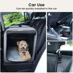 Dog Car Carrier Stable and Light Weight, 61×45×52Cm Dog Carrier for Cars, Portable Dog Car Crate with Breathable Windows, Foldable Pet Carrier for Both Indoor and Outdoor Use, Pet Travel Crate Grey