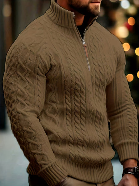 2025 Winter American Stand-Up Collar Half-Zip Knit Aran Sweater Mr. Pony Knitwear Pullover Card