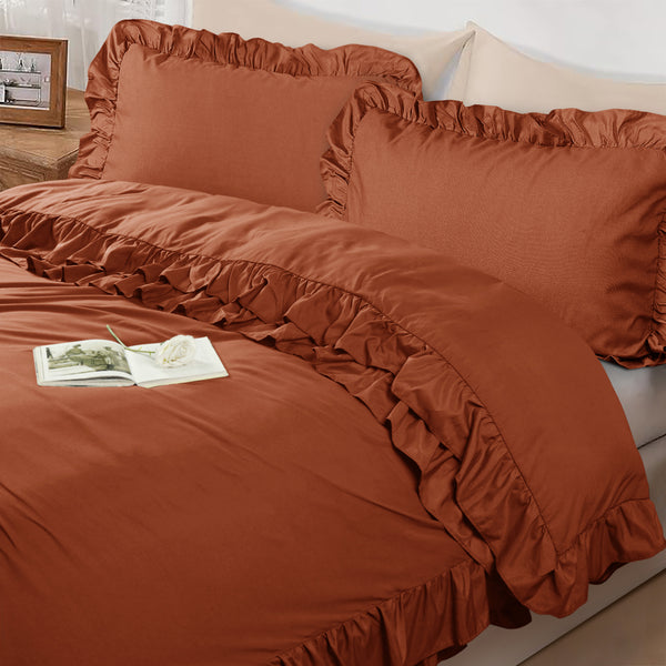 3-Piece Ruffle Frilled Duvet Cover Set – Soft, Comfortable Bedding with Pillowcases, Button Closure, Elegant Layered Design