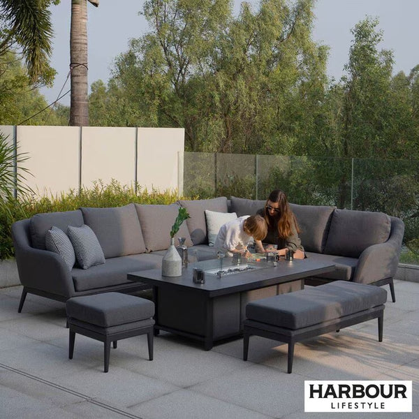 Harbour Lifestyle Luna Corner Patio Set with Rising Firepit Table (Right Hand) + Cover