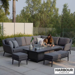 Harbour Lifestyle Luna Corner Patio Set with Rising Firepit Table (Right Hand) + Cover