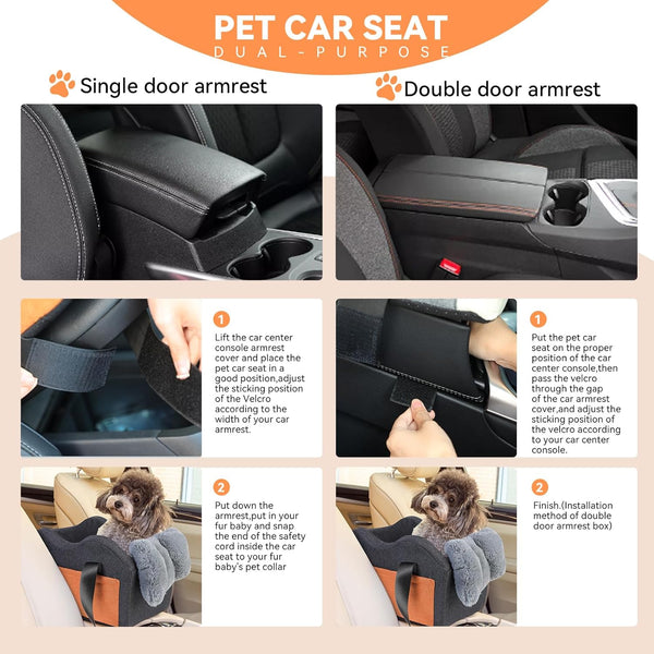 Matsofamic Dog Car Seat for Small Dog Center Console Seat Pet Booster Seat for Car Puppy Car Seat for Small Dogs(Dark Gray)