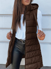 Women's Elegant Hooded Puffer Vest Coat - Thermal Insulated Sleeveless Winter Jacket with Full-Zip Closure, Machine Washable Outerwear in Brown/Black/White/Blue/Red/Navy/Gray, Cozy Cold-Weather Coat for Everyday & Formal Outfits, Layering Piece for Women