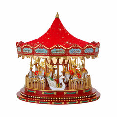 17 Inch Nostalgic Deluxe Glass Embellished Carousel in Red