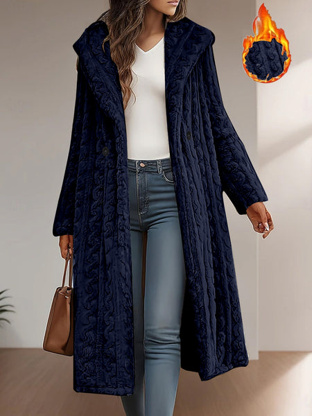 Fashionable Long Hooded Solid Color Cardigan Coat, Autumn/Winter Thickened Plush Outerwear, Warm, Versatile, and Suitable for Commuting