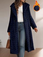 Fashionable Long Hooded Solid Color Cardigan Coat, Autumn/Winter Thickened Plush Outerwear, Warm, Versatile, and Suitable for Commuting