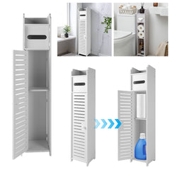 White Free Standing Toilet Paper Roll Holder Wooden Bathroom Storage Cabinet UK