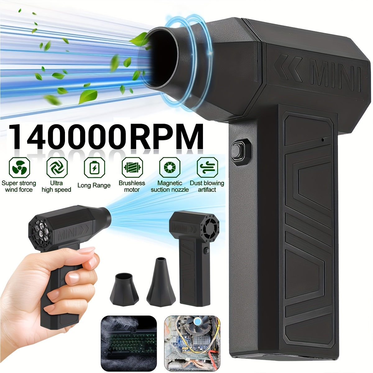 High Speed Violent Turbo Fan High Power Car Dust Blower Multifunctional Portable Violent Camping Fan Handheld Outdoor Camping Hair Dryer, Brushless Motor Turbofan Violent Fan High Speed Turbo Fan, Dust Buster, Air Buster