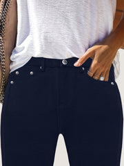 CY038 - Women's High-Waisted Stretch Street Style Solid Color Slim-Fit Fashion Metal Button Detail Casual Jeans