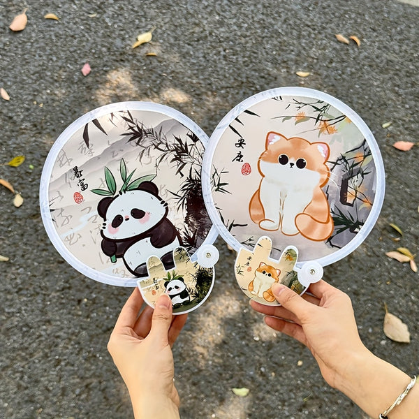 4pcs Cute Cat Folding Fan Lucky Cat Design, 2-In-1 Cooling And Sunscreen, Portable Handheld Storage Bag, Summer Additions