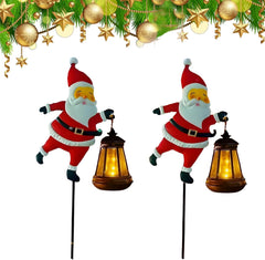 Christmas Santa Solar Kettle Lights, Garden Lawn Decorative Light, Solar Watering Can Garden Lawn Decor with Flowing LED Water, for Outdoor Patio Path Walkway Decoration, Unique Xmas Gifts (A*2)