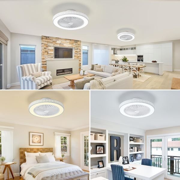 Ceiling Fan with Lights, 6 Speeds Reversible Bladeless Ceiling Fans 3-Color Temperature Stepless Dimming Low Profile Flush Mount Ceiling Fan Quiet Timing for Kitchen, Living Room, Bedroom