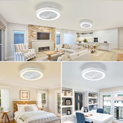 Ceiling Fan with Lights, 6 Speeds Reversible Bladeless Ceiling Fans 3-Color Temperature Stepless Dimming Low Profile Flush Mount Ceiling Fan Quiet Timing for Kitchen, Living Room, Bedroom