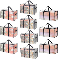 VENO 8 Pack Extra Large Moving Storage Bags with Zips, Heavy-Duty Organizer Tote, Moving Box Alternative, Packing Supply, Clothes Storage Bin, Tag Pocket for Label, Water-Resistant (Clear, 8 Pack)