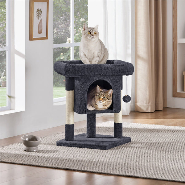 Costoffs 59cm Height Cat Tree, 2-Level Cat Tower Furniture, Climbing Frame with Condo/Plush Perch/Scratch Posts, Cat Climbing Tower for Cats Kittens Pets, Small to Medium-sized Cats, Dark Gray/Light Gray/Black/Pink