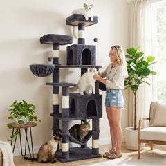 AMHANCIBLE 180cm Tall Cat Tree, Multi-Functional Cat Tower With Perches, Condos & Sisal Poles, Sturdy Wooden Cat Playground For Multi-Cat Households, Easy To Assemble