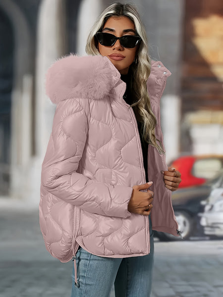 Women's Winter Jacket with Hood & Collar - Puffer Coat, Elegant Warm Outerwear for Cold Weather, Hand Washable Coats (No Belt/Hem Adjustments) - Casual to, Winter Coats For Women,