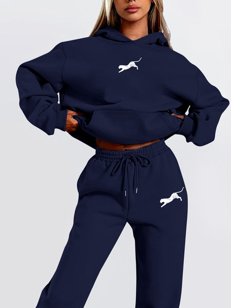 Women's Winter Casual -Lined Thickened Hooded Sweatshirt and Sweatpants Two-Piece Set