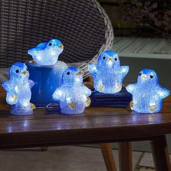 Marco Paul 5 Pack LED Robins Christmas Decorations Battery Operated String Lights with Auto Timer Indoor & Outdoor Festive Xmas Bird Ornaments Novelty Seasonal Home Décor