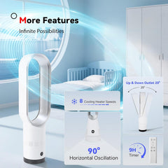 Bladeless Tower Fan with Air Purifier, 65Cm Quiet Tower Fan for Bedroom, Fans & Cooling, 80° Oscillation with Remote, 120Min Timer, Bladeless Fans for Bedroom Home Office (B-Grey)