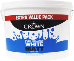 CROWN Matt Emulsion Paint 7.5L Pure Brilliant White | Wall'S and ceilings | Value Tub 7.5 Litre