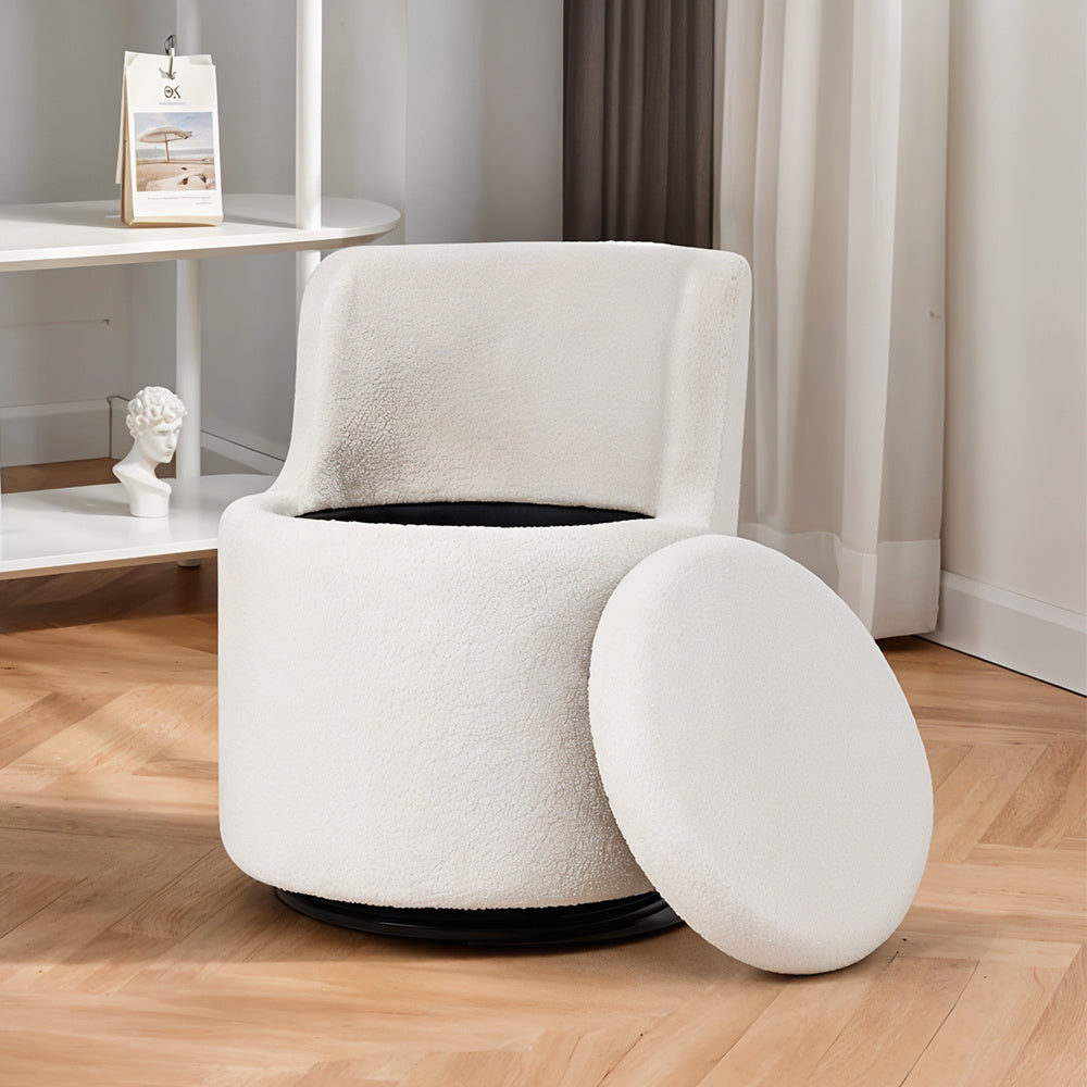 360°Swivel Sherpa Accent Chair With Hidden Storage, Accent Tub Armchair with 360° Rotating Metal Base, Comfy Boucle Chair Sofa Reading Chair With Storage Space for Living Room Bedroom