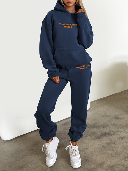 Fashionable Set of Sweatshirt And Long Pants with Letter Prints for Women