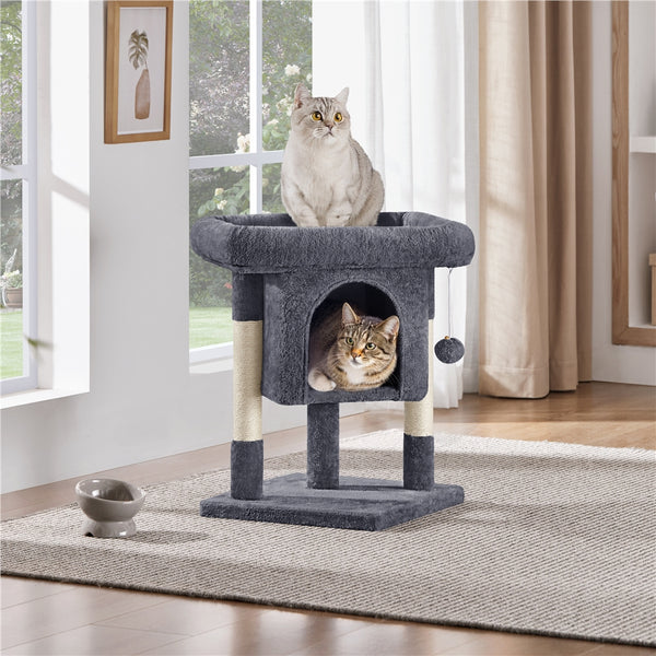 Costoffs 59cm Height Cat Tree, 2-Level Cat Tower Furniture, Climbing Frame with Condo/Plush Perch/Scratch Posts, Cat Climbing Tower for Cats Kittens Pets, Small to Medium-sized Cats, Dark Gray/Light Gray/Black/Pink