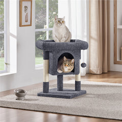 Costoffs 59cm Height Cat Tree, 2-Level Cat Tower Furniture, Climbing Frame with Condo/Plush Perch/Scratch Posts, Cat Climbing Tower for Cats Kittens Pets, Small to Medium-sized Cats, Dark Gray/Light Gray/Black/Pink