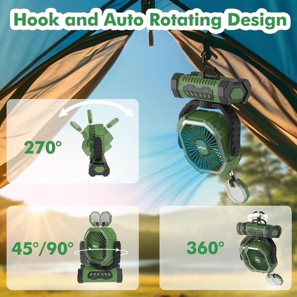 20000mAh Personal Electric , 4 Speeds Wind Hanging , with LED Light Rechargeable Portable USB , Essential for Summer Camping, ABS Material Personal Electric , Outdoor  Suitable for Office, Camping, Picnicking, Beach, Fishing