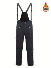 2025 New Men's Winter Thickened Ski Pants, Patchwork Design, Detachable Suspenders, Extra Thick and Warm, Suitable for Outdoor Skiing, Hiking, and Mountaineering