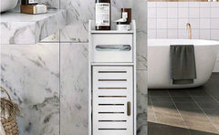 White Bathroom Cabinet, Toilet Storage Cupboard Shelf Floor Standing Toilet Silm Shelf Storage Rack with Drawer Space Saver Organizer for Living Room Bedroom Kitchen Hallway 17 X 22 X 56cm