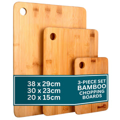 Homiu Premium Extra-Thick Wooden Bamboo Chopping Boards - 3 Piece Bamboo Cutting Board Set for Chopping Meat, Cheese, Bread, Vegetables - Multipurpose Bamboo Cutting Board for Kitchen