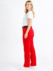 Women's Straight Leg Mid-Rise Chino Trouser Soft Denim Jeans in Blue and Red in Short Regular Long Size 6 8 10 12 14 16 18
